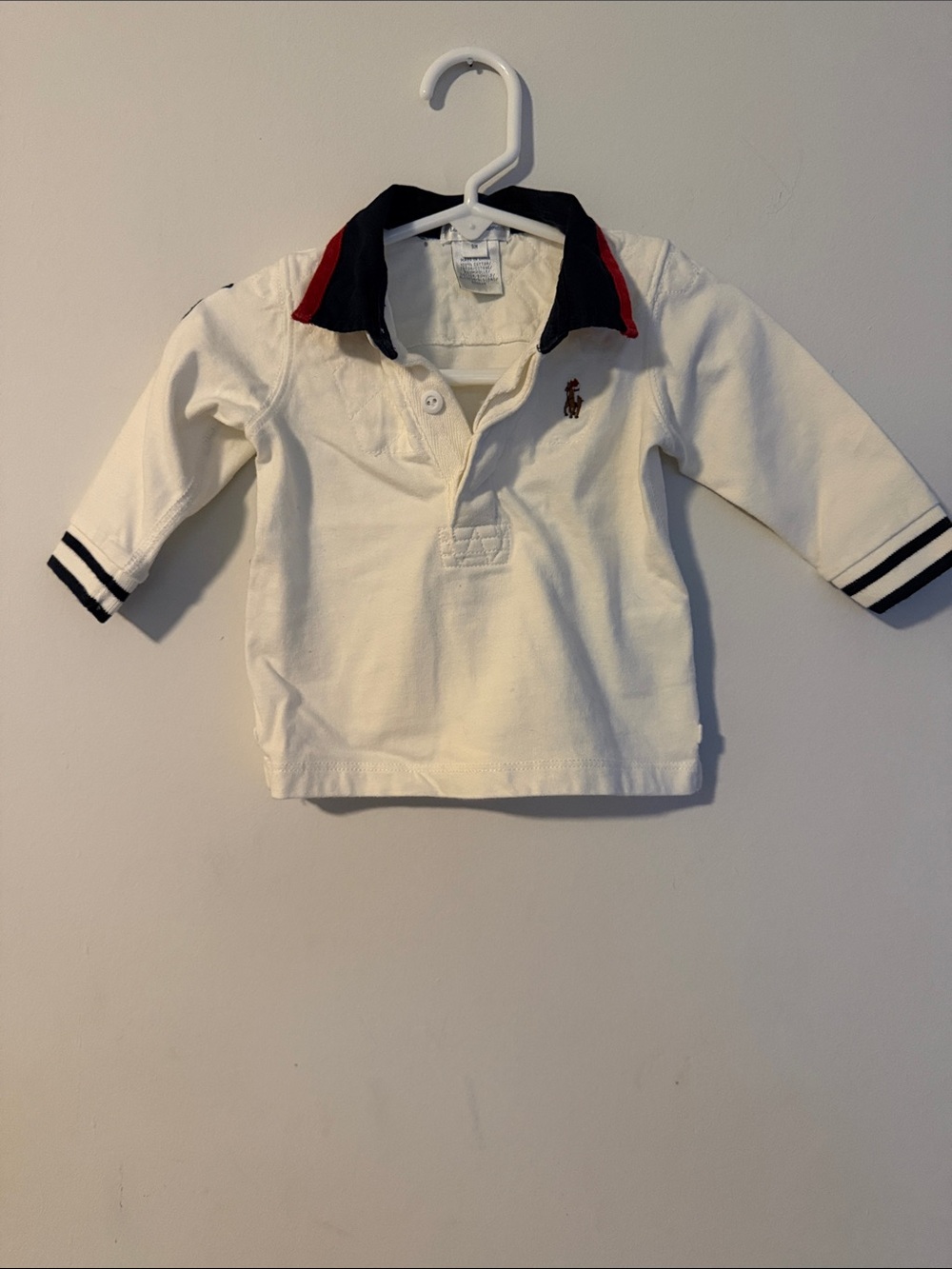 Ralph Lauren Cream Long-Sleeve Polo with Navy & Red Trim - Kids